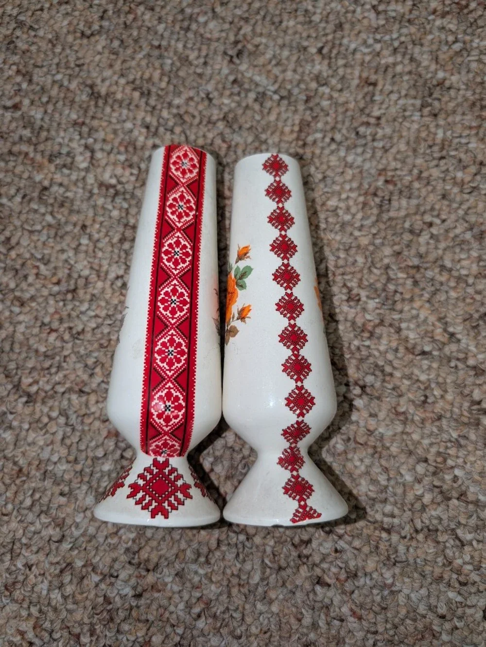 Vintage Ukrainian Folk Art Ceramic Bud Vases Set of 2